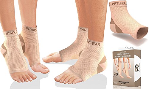 Product Cover Physix Gear Plantar Fasciitis Socks with Arch Support for Men & Women - Best 24/7 Compression Foot Sleeve for Heel Spurs, Ankle, PF & Swelling - Holds Shape & Better Than a Night Splint - Beige S/M