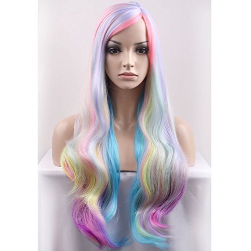 Product Cover BERON 29.5'' Long Curly Mixed Color Charming Soft Full Wig with Bangs Wig Cap Included (Multi Color)