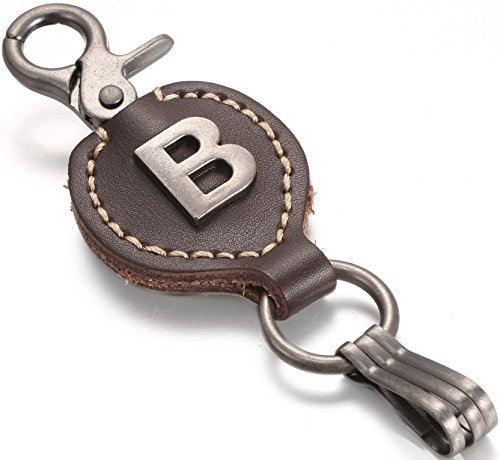 Product Cover Brown Leather Alphabet Keychain, Single Letter with Easy Clasp Key - by Marino Ave - B - onesize