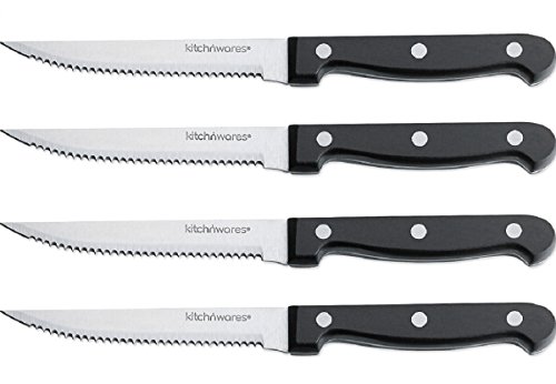 Product Cover Steak Knives - 4 Pc Superior Steak knives, Stainless Steel, Steak Knife for Chefs, Commercial Kitchen, Great For BBQ, Weddings, Dinners, Parties, All Homes & Kitchens - By Kitch N' Wares