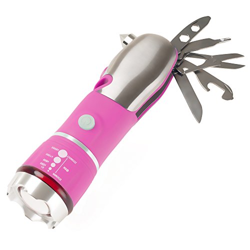 Product Cover Multi Tool LED Flashlight, All In One Tool Light For Emergency, Camping and Cars By Stalwart (Pink) (With Glass Breaker and Seatbelt Cutter)