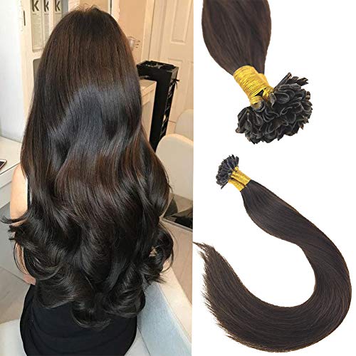Product Cover Sunny 24inch U Tip Remy Hair Extensions Human Hair,Pre Bonded Remy Keratin Fusion Hair Extensions,#2 Darkest Brown U Tip Hair Extensions Total 50g 1G/S