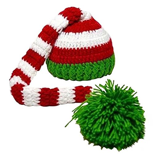 Product Cover Kafeimali Baby Christmas Elf Long Tail Crochet Beanie Knit Hat Stocking Caps (Green 1)