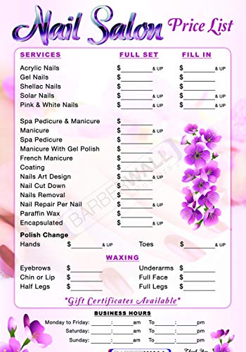 Product Cover Nail Salon Price List Poster by Barberwall - Nail Salon Decor - Nail salon poster - Dimension 24 x 36 Inches in Size, Laminated for fade prevention. YOU WILL LOVE IT