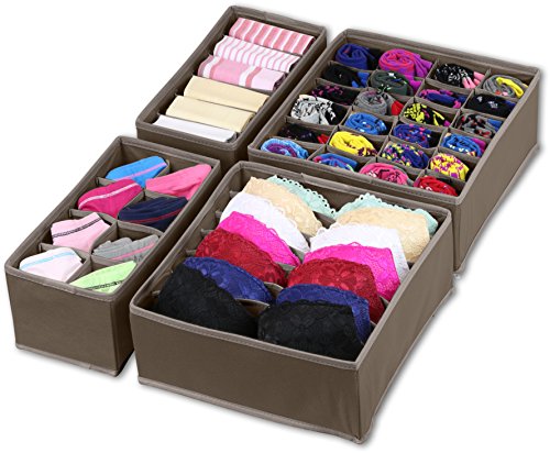 Product Cover Simple Houseware Closet Underwear Organizer Drawer Divider 4 Set, Brown