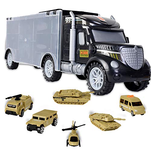 Product Cover WolVol Military Transport Car Carrier Truck Toy with Army Battle Cars & Choppers Toys Inside - Great Toy for Kids Who Love Action and Vehicles