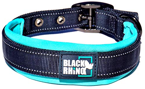 Product Cover Black Rhino - The Comfort Collar Ultra Soft Neoprene Padded Dog Collar for All Breeds - Heavy Duty Adjustable Reflective Weatherproof (Large, Aqua/Grey)