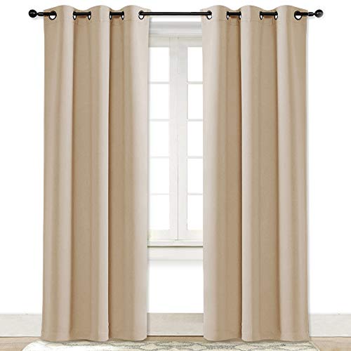 Product Cover NICETOWN Beige Room Darkening Curtain and Drape Energy Efficient Warmth Solid Grommet Curtain for Office & Classroom (Biscotti Beige, Sold Individually, 42 inches Wide by 84 inches Long)
