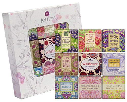 Product Cover French Milled Botanical Soap Sampler Set of Nine in Fabulous Scents, Individually Wrapped Vegetable Based Mini Soaps with Essential Oils, Shea Butter and Natural Extracts (Floral Favorites)