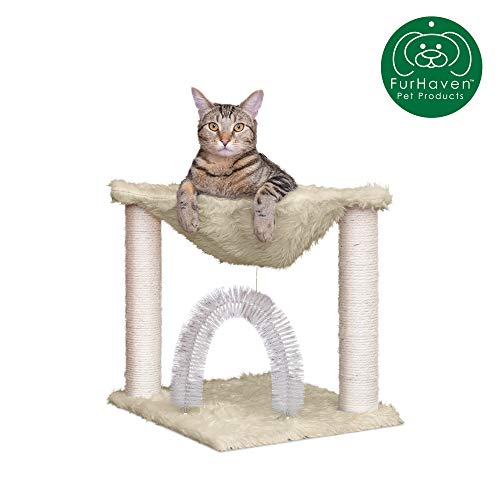 Product Cover Furhaven Pet Cat Furniture | Tiger Tough Plush Cat Tree Hammock Self-Grooming Entertainment Playground, Cream, One Size