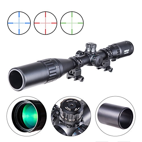 Product Cover Pinty 4-16X40 Rifle Scope AO Red Green Blue Illuminated Mil Dot with Flip-Open Covers, Sunshade Tube