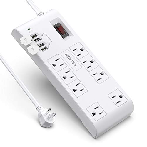 Product Cover BESTEK 8-Outlet 15A Surge Protector Power Strip with USB, 5V 4.2A 4-Port Smart USB Charging Station, 12 Feet Heavy Duty Extension Cord, FCC ETL Listed