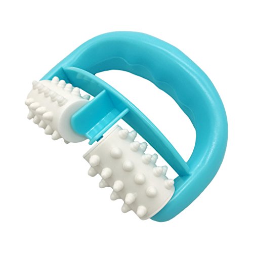 Product Cover VANCIC 13.5*8.5*4cm Plastic Manual Round Handle 2 Wheels Muscle Massage Roller Massager Cellulite Roller for Legs Arms Back Muscle Pain Relief and Muscle Relaxation (Blue)