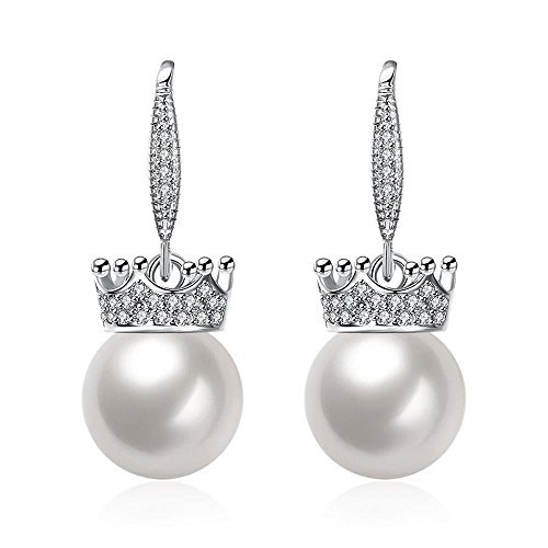 Product Cover Yellow Chimes Crystal Studded Crown Fresh Water Pearl Silver Earrings for Women and Girls