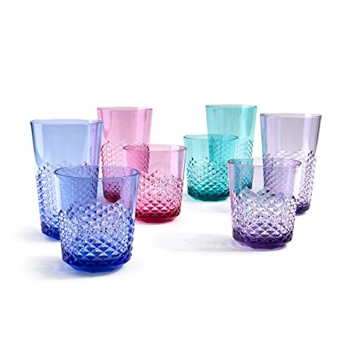 Product Cover Cupture Diamond Plastic Tumblers BPA Free, 24 oz / 14 oz, 8-Pack (Assorted Colors)