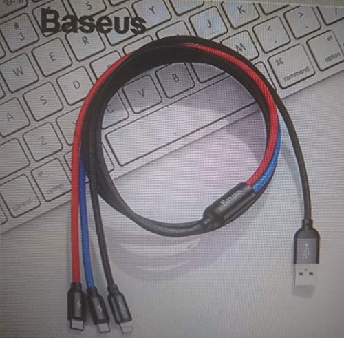 Product Cover Baseus 3 in 1 Cable for Simultaneous Charging of All Device (1.2 m/4 ft, Multicolour)