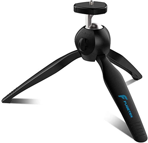 Product Cover Fugetek Mini Tripod Table Top Stand and Phone Mount, Compact, Travel Ready, Compatible with Gopro, Smartphones, iPhone, Samsung, Compact Cameras, DSLRs, and Selfie Sticks, Black