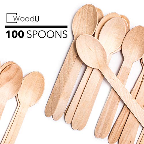 Product Cover Disposable Wooden Eco Friendly Utensils, Cutlery Biodegradable Compostable Natural Birchwood Spoon, Party supplies Camping BBQ, Picnic, Birthday parties GO GREEN! (6.1/4