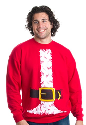 Product Cover Santa Claus Costume | Novelty Christmas Sweater, Holiday Crewneck Sweatshirt - (Crew,M) Red