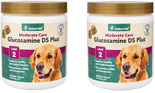 Product Cover 240-Count NaturVet Glucosamine DS Plus Level 2 Moderate Joint Care Soft Chews for Dogs and Cats (2 Jars with 120 Chews Each)