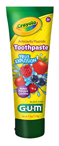 Product Cover GUM Crayola Anti-Cavity Fluoride Kids Toothpaste, Fruit Explosion, 4.2 Ounce Tube