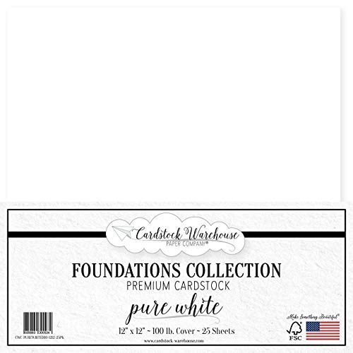 Product Cover Pure White Cardstock Paper - 12 x 12 inch Premium 100 LB. Cover from - 25 Sheets from Cardstock Warehouse