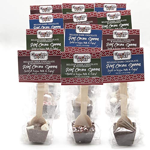 Product Cover Hot Chocolate on a Spoon, 12 Variety Pack, Milk Chocolate with Marshmallows, Dark Chocolate, Dark Chocolate Peppermint