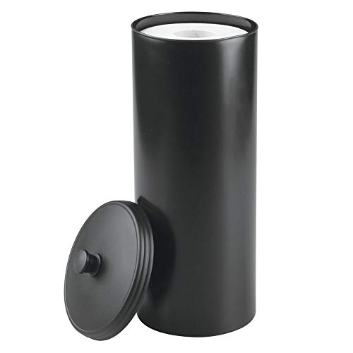 Product Cover mDesign Plastic Free Standing Toilet Paper Holder Canister - Storage for 3 Extra Rolls of Toilet Tissue - for Bathroom/Powder Room - Holds Mega Rolls - Black