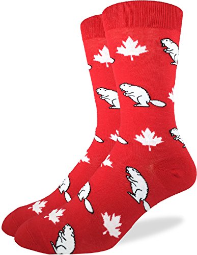 Product Cover Good Luck Sock Men's Canada Maple Leaf Beaver Crew Socks - Red, Adult Shoe Size 7-12