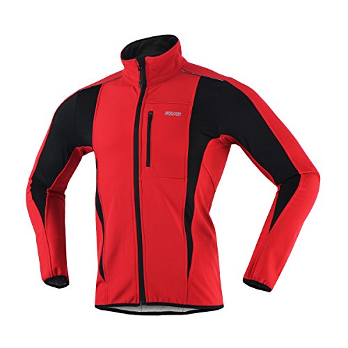 Product Cover ARSUXEO Winter Warm UP Thermal Softshell Cycling Jacket Windproof Waterproof Bicycle MTB Mountain Bike Clothes 15-K Red Size X-Large