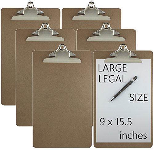 Product Cover Trade Quest Legal Size Clipboard 9'' x 15.5'' Standard Metal Clip Hardboard (Pack of 6)