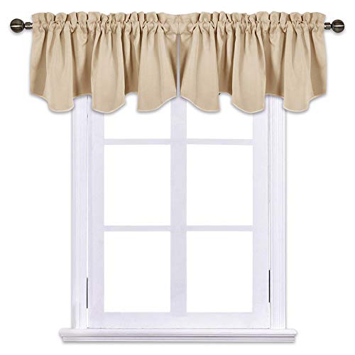 Product Cover NICETOWN Living Room Blackout Valances - 52 inches by 18 inches Scalloped Rod Pocket Valance Panels for Nursery/Living Room/Bedroom/Small Window, Biscotti Beige, 1 Pair,