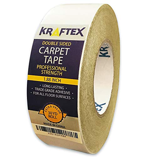 Product Cover Double Sided Carpet Tape 90ft/30Yrd Roll Double Sided Tape Heavy Duty for Rugs, Mats, Pads & Runners. Rug Tape for Hardwood Floors, Tile, Laminate. 2 Sided Unique Adhesive Heavy Duty Double Stick Tape