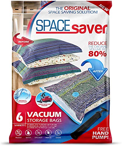 Product Cover SpaceSaver Premium Vacuum Storage Bags (2 x Small, 2 x Medium, 2 x Large) (80% More Storage Than Leading Brands) Free Hand Pump for Travel!