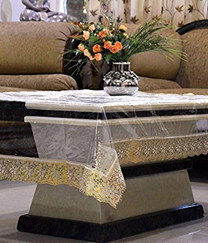 Product Cover Kuber Industries Transparent Center Table Cover 4 Seater 40 60 Inches (Golden Lace)