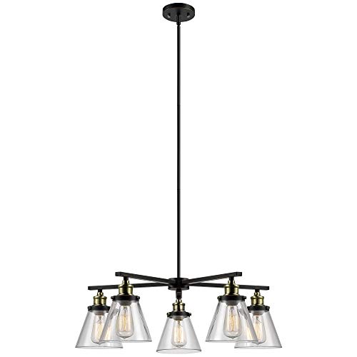 Product Cover Globe Electric 65617 Shae 5-Light Vintage Edison Chandelier, Bronze Color, Oil Rubbed Finish, Antique Brass Decorative Sockets, Clear Glass Shades