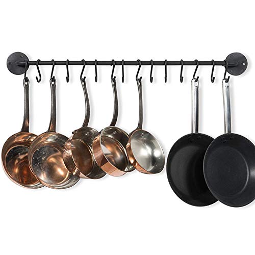 Product Cover Wallniture Pot Pan Lid Rack Hanging Utensils Rail with Hooks Iron Black 33 Inch