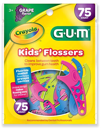 Product Cover GUM Crayola Kids' Flossers, Grape, Fluoride Coated, Ages 3+, 75 Count