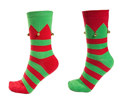 Product Cover Christmas Elf Socks with Jingle Bells, 2 Pair, Stretch One Size Fits Most, Adult