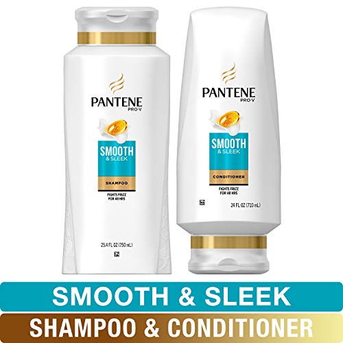Product Cover Pantene, Shampoo and Sulfate Free Conditioner Kit, with Argan Oil, Pro-V Smooth and Sleek for Dry Hair, 25.4 oz and 24 oz, Kit