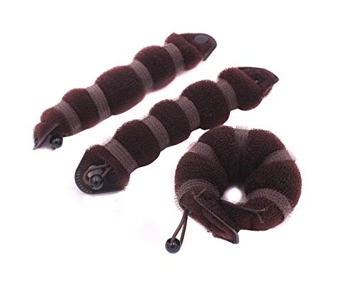 Product Cover ASTRQLE Set of 3 Magic Hair Styling Styler Hot Hair Donut Bun Ring Styler Maker (1 large+2 small) (Brown)
