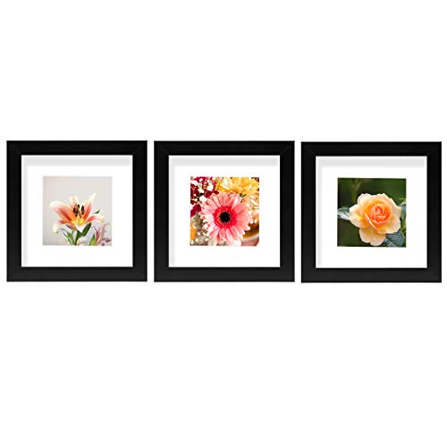 Product Cover Golden State Art, Smartphone Instagram Frames Collection,Set of 3, 6x6-inch Square Photo Wood Frames with White Photo Mat & Real Glass for 4x4 Photo, Black