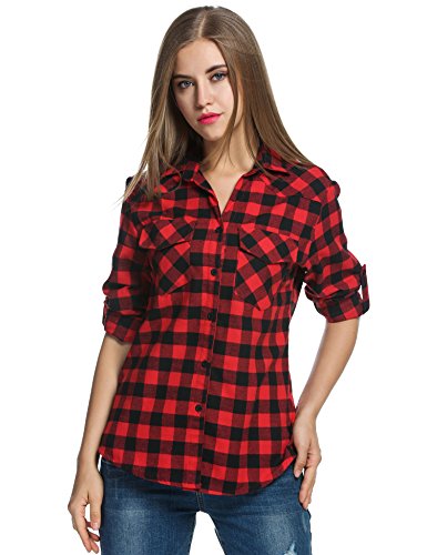 Product Cover Zeagoo Womens Flannels Long/Roll Up Sleeve Plaid Shirts Cotton Check Gingham Top S-3XL ...