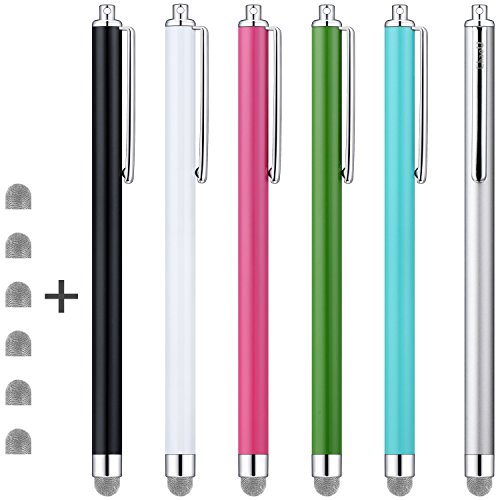 Product Cover CHAOQ Touch Stylus Pen, Hybrid Mesh Fiber Tips Stylus (6 Pcs, Black, White, Pink, Green, Sky Blue, Silver) for all Capacitive Touch Screen Cell Phones, Tablet, Kindle Fire + 6 Extra Replaceable Tips