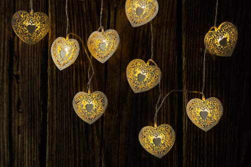 Product Cover 20 LED Love Heart String Lights, Christmas Lights, Indoor / Outdoor Decorative Light, USB Powered, 16 Ft, Warm White Light - for Patio Garden Party Xmas Tree Wedding Decoration