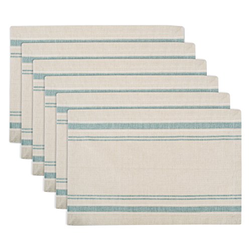 Product Cover DII 100% Cotton Machine Washable, Everyday French Placemat for Dinner Parties, Summer & Outdoor Picnics, Set of 6 Set, Teal Stripes