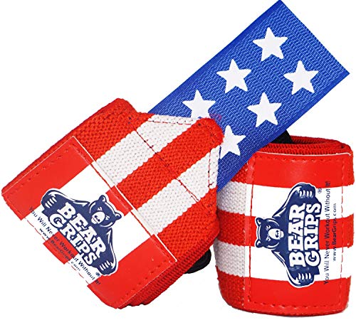 Product Cover Bear Grips 2-Band Wrist Wraps. Ultimate Weightlifting Wrist wrap Support Straps, for Crossfit WODs, Gym Workout, Weight Lifting, Gymnastics. for Men, Women, American Flag, Size: 12