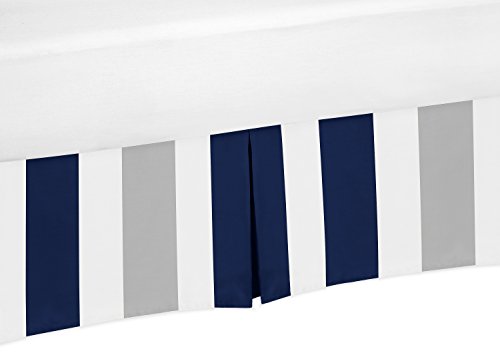 Product Cover Sweet Jojo Designs Navy Blue, Grey and White Crib Bed Skirt Dust Ruffle for Boys Stripe Collection Baby Bedding Sets