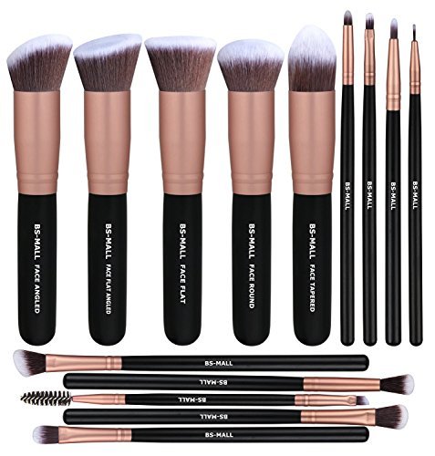Product Cover BS-MALL Makeup Brushes Premium Synthetic Foundation Powder Concealers Eye Shadows Makeup 14 Pcs Brush Set, Rose Golden, 1 Count