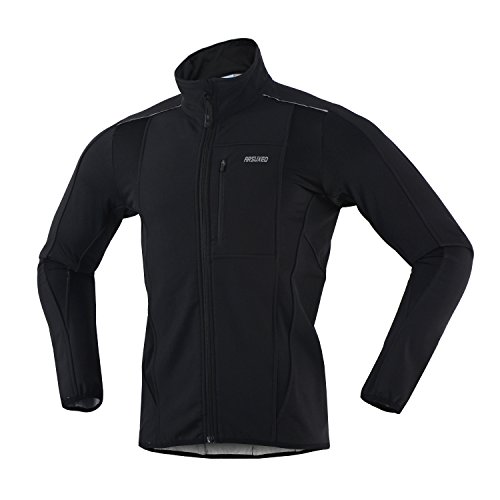 Product Cover ARSUXEO Winter Warm UP Thermal Softshell Cycling Jacket Windproof Waterproof Bicycle MTB Mountain Bike Clothes 15-K Black Size Large